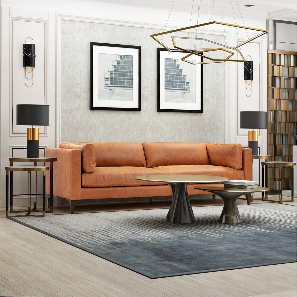 Poly & Bark Argan 93" Sofa in Cognac Tan - Full Grain Genuine Italian Leather