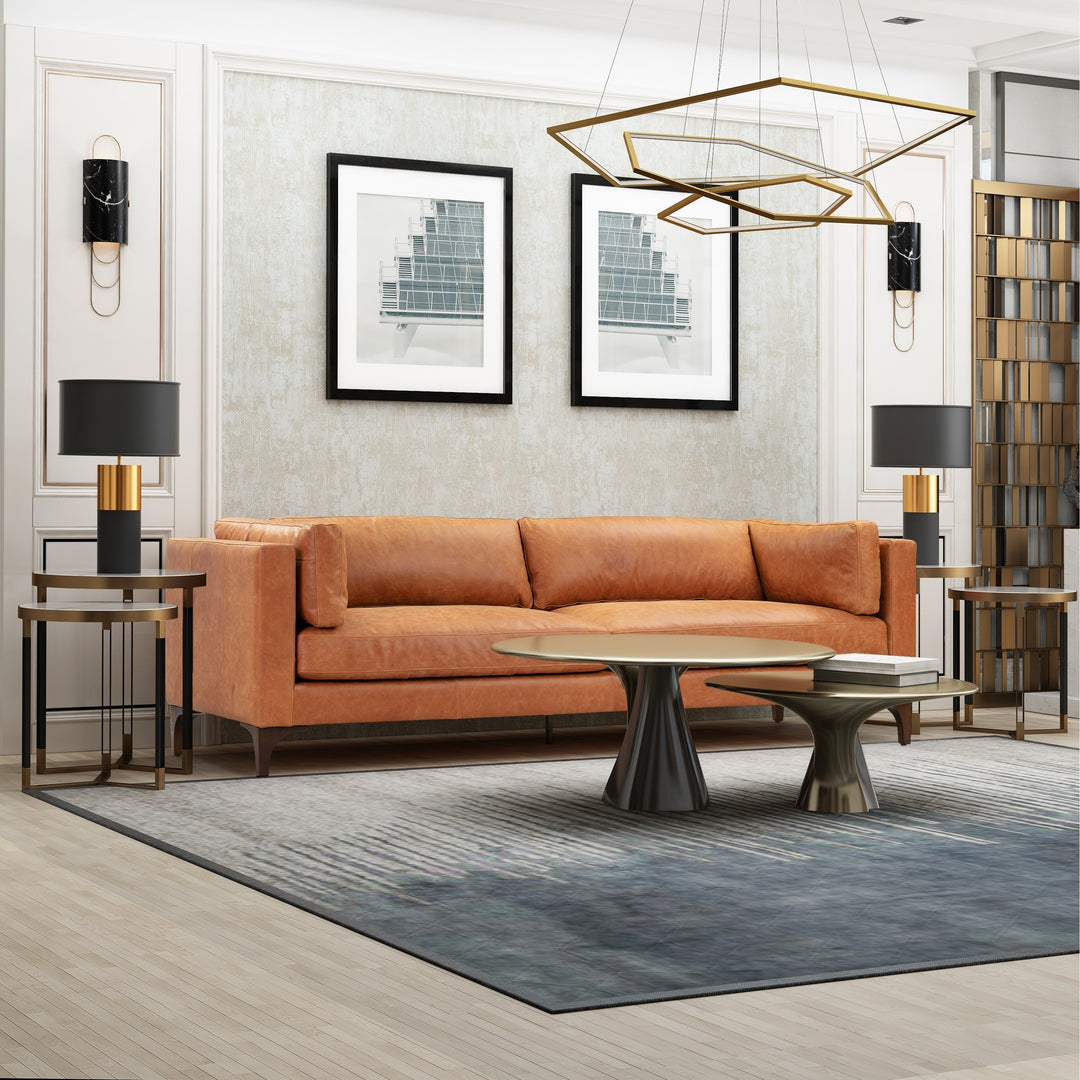 Poly & Bark Argan 93" Sofa in Cognac Tan - Full Grain Genuine Italian Leather