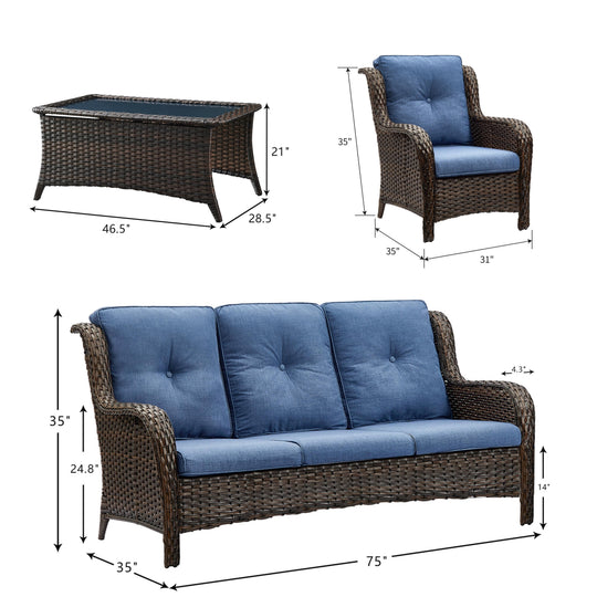 4-Piece Outdoor Sofa Patio Chair with Coffee Table