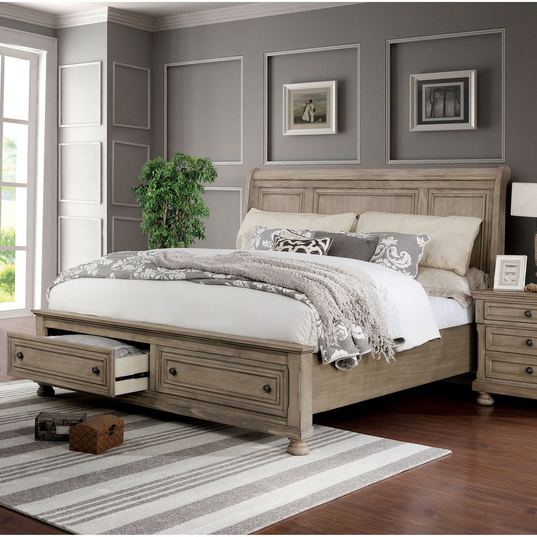 Nahkohe Rustic Grey Wood 2-Drawer Sleigh Bed