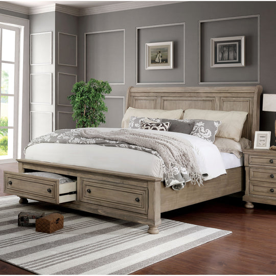Nahkohe Rustic Grey Wood 2-Drawer Sleigh Bed