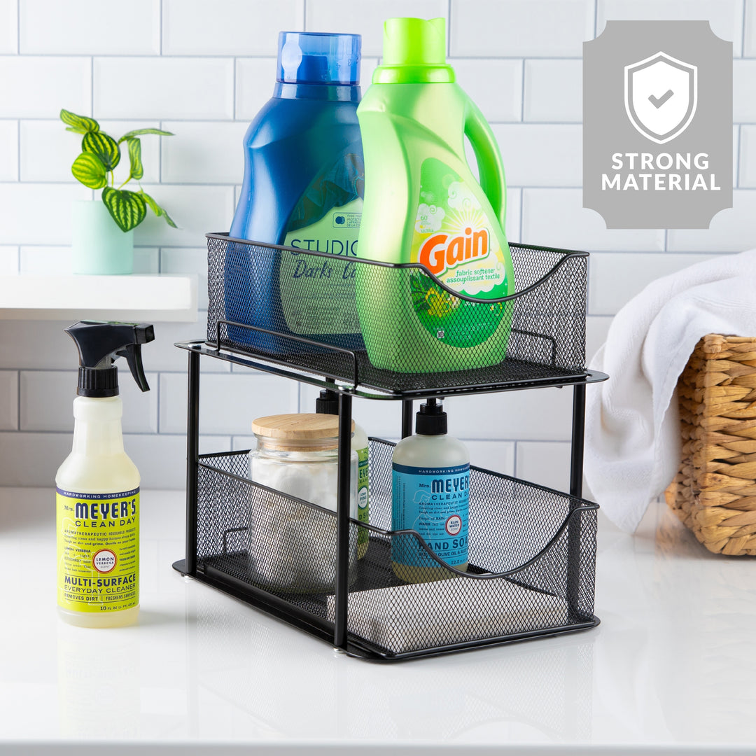 2 Tier under Sink Bathroom Organizers and Storage (2 Pack) - 14" L X 9.3" W X 12.25" H