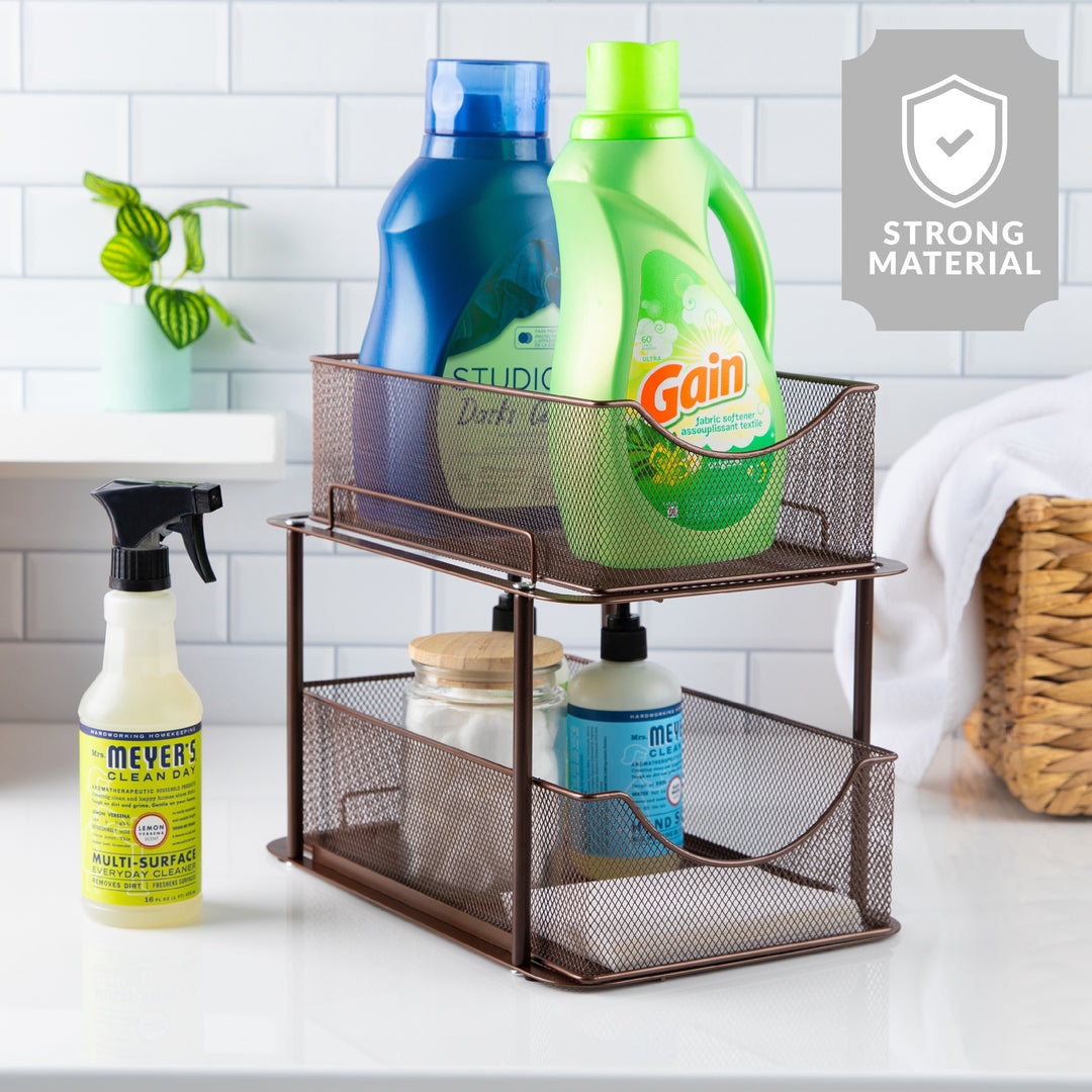 2 Tier under Sink Bathroom Organizers and Storage (2 Pack) - 14" L X 9.3" W X 12.25" H