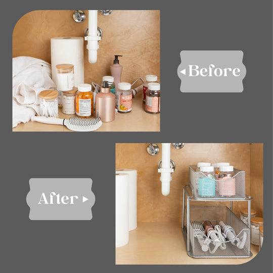 2 Tier under Sink Bathroom Organizers and Storage (2 Pack) - 14" L X 9.3" W X 12.25" H