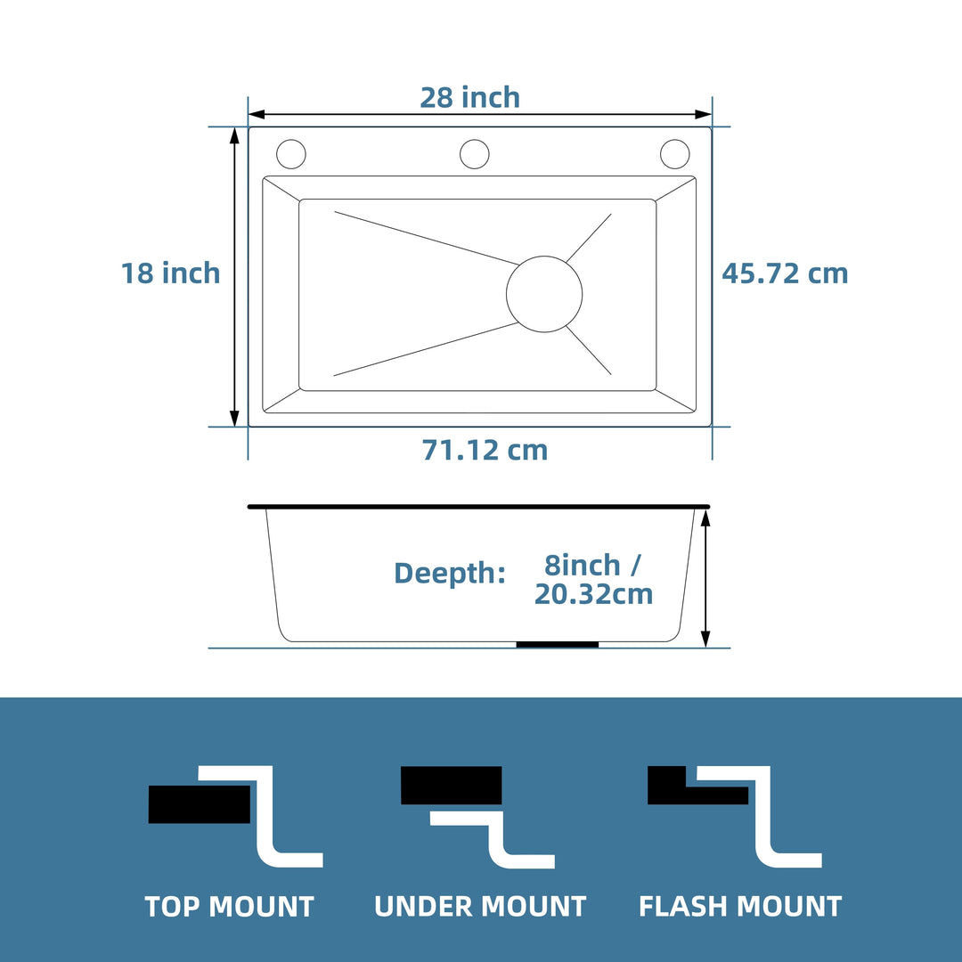 Stainless Steel Single Bowl Drop in Kitchen Sink