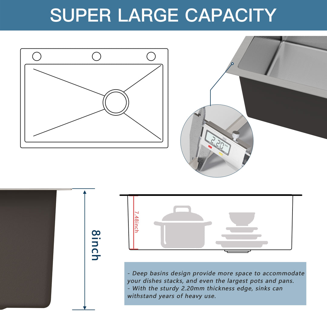 Stainless Steel Single Bowl Drop in Kitchen Sink