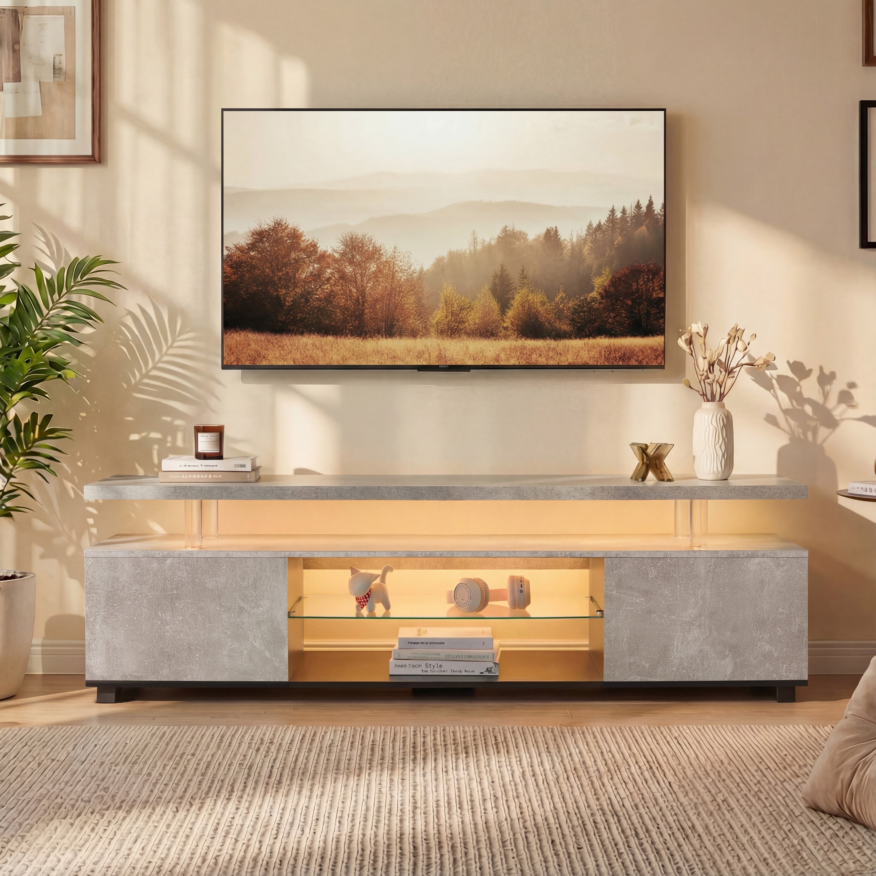 TV Stand for 55 Inch TV - Gaming Entertainment Media Console with Large Side Cabinet, Storage Center for Living Room