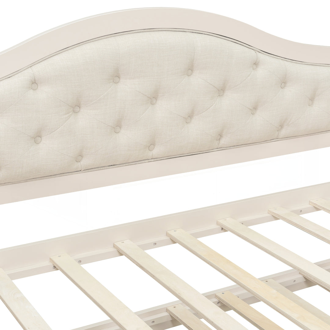 Twin Daybed with Trundle, Twin Size Daybed with 2 Storage Drawers, Wooden Sofa Bed with Upholstered Button Tufted Backrest