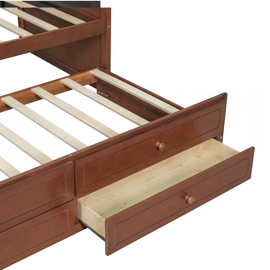 Twin Daybed with Trundle, Twin Size Daybed with 2 Storage Drawers, Wooden Sofa Bed with Upholstered Button Tufted Backrest
