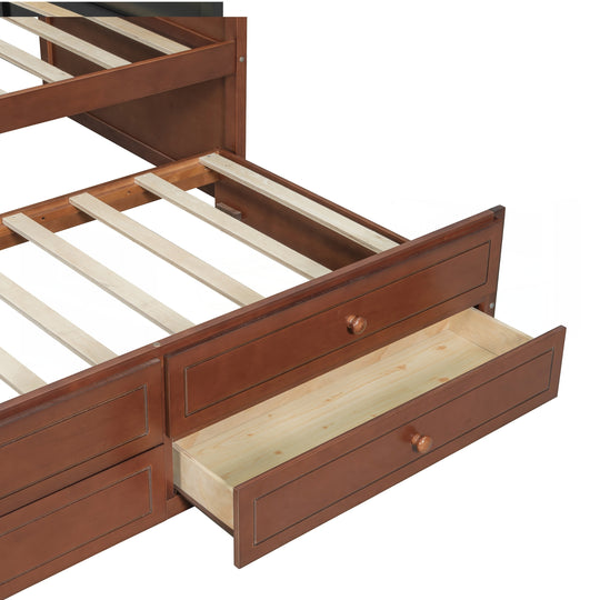 Twin Daybed with Trundle, Twin Size Daybed with 2 Storage Drawers, Wooden Sofa Bed with Upholstered Button Tufted Backrest