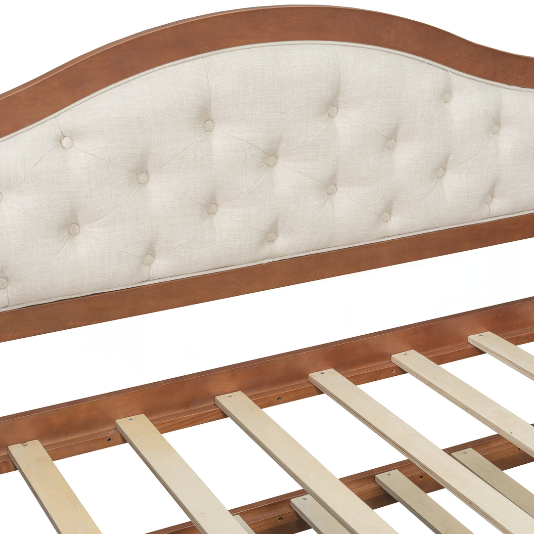 Twin Daybed with Trundle, Twin Size Daybed with 2 Storage Drawers, Wooden Sofa Bed with Upholstered Button Tufted Backrest