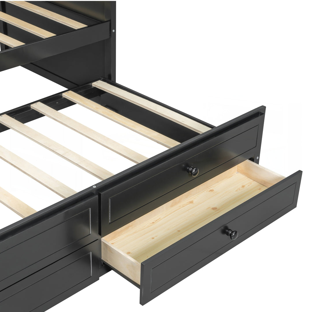 Twin Daybed with Trundle, Twin Size Daybed with 2 Storage Drawers, Wooden Sofa Bed with Upholstered Button Tufted Backrest