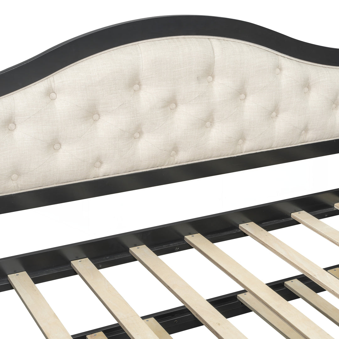 Twin Daybed with Trundle, Twin Size Daybed with 2 Storage Drawers, Wooden Sofa Bed with Upholstered Button Tufted Backrest