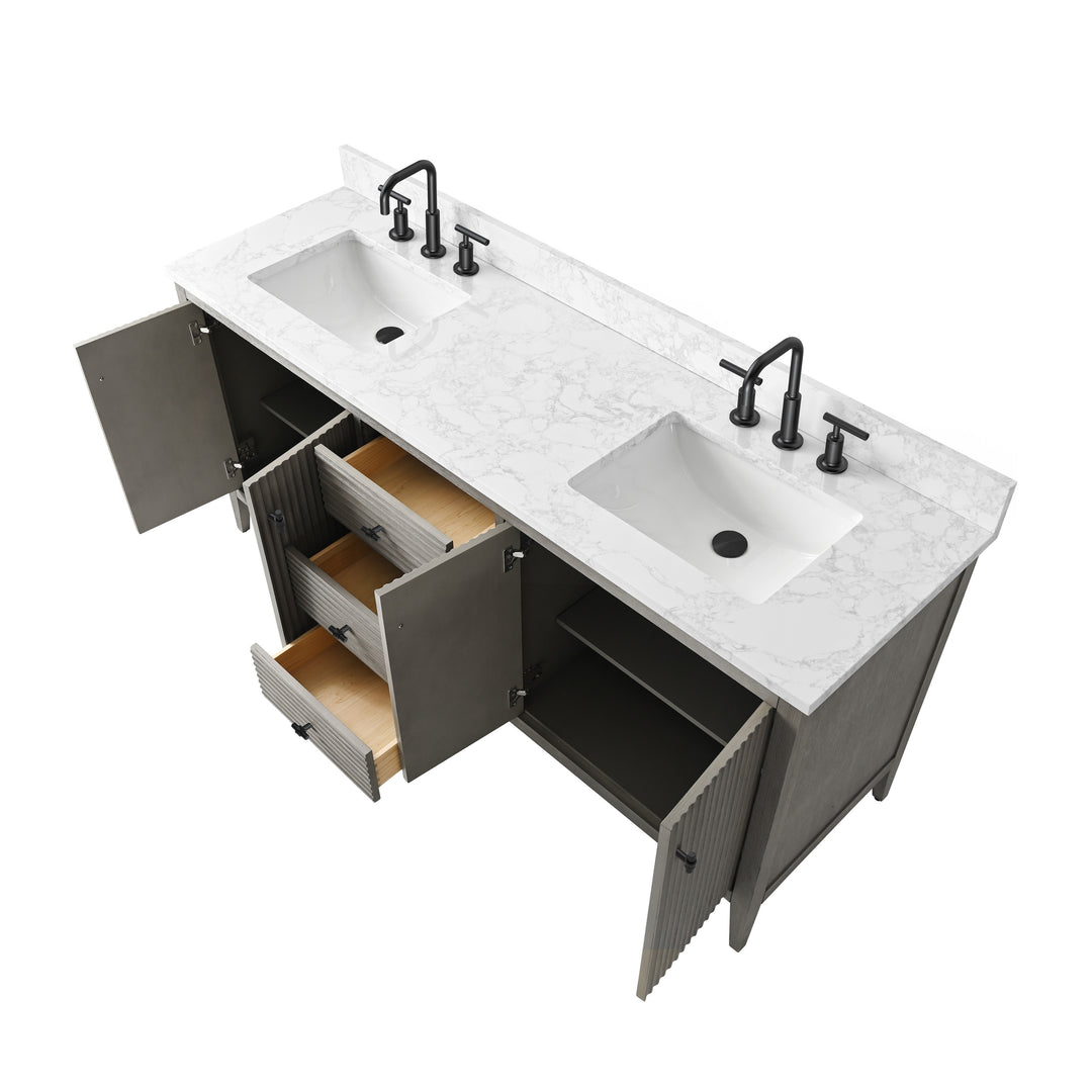 72" Double Sink Bathroom Vanity Cabinet with Engineered Marble Top