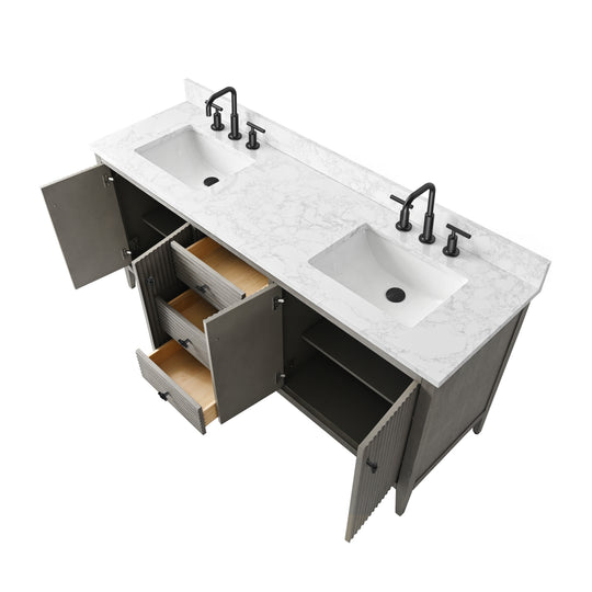 72" Double Sink Bathroom Vanity Cabinet with Engineered Marble Top