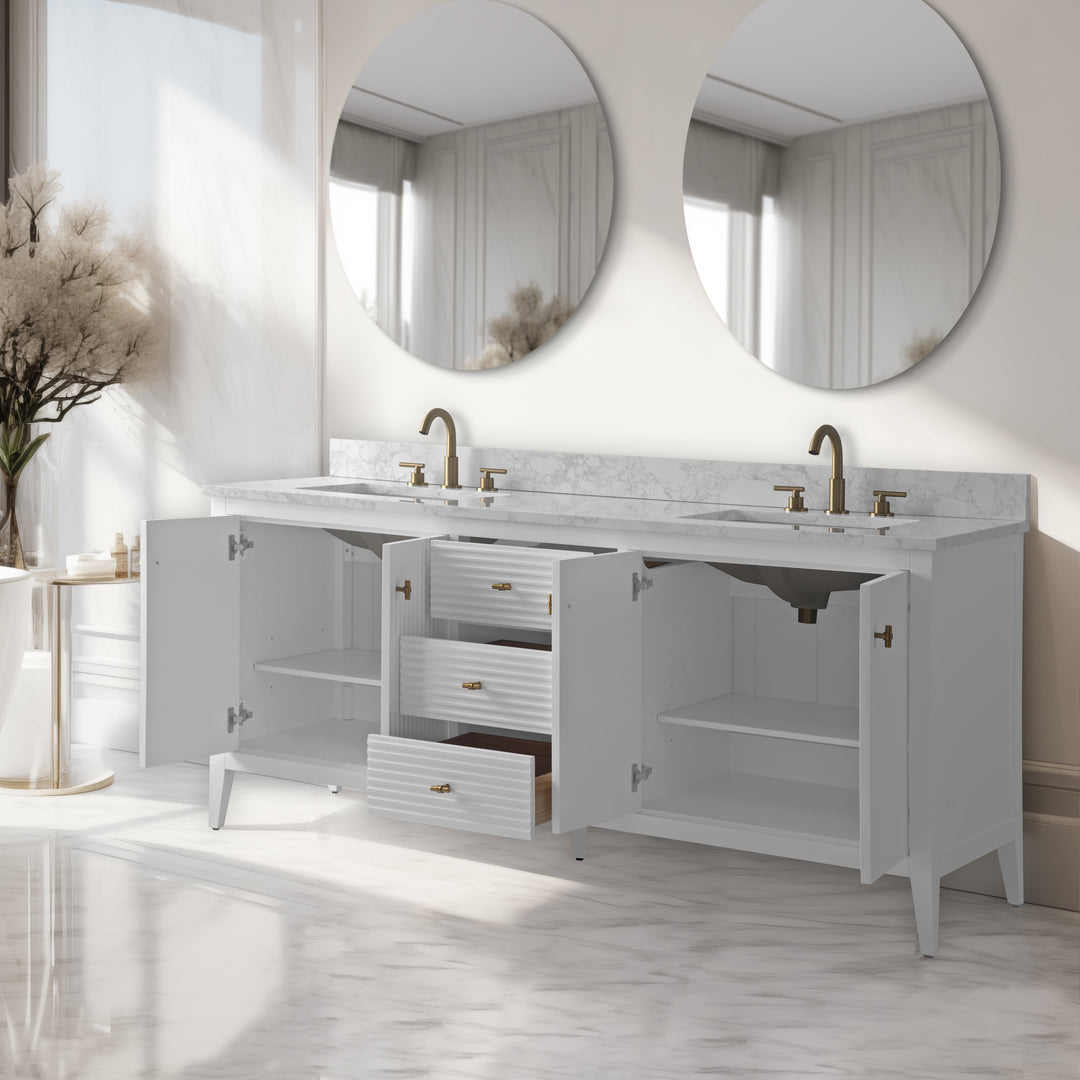 72" Double Sink Bathroom Vanity Cabinet with Engineered Marble Top