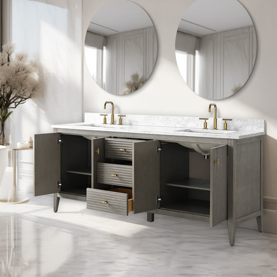 72" Double Sink Bathroom Vanity Cabinet with Engineered Marble Top