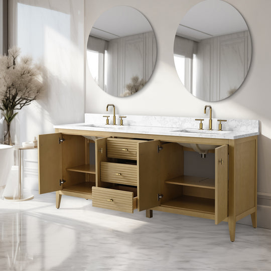 72" Double Sink Bathroom Vanity Cabinet with Engineered Marble Top