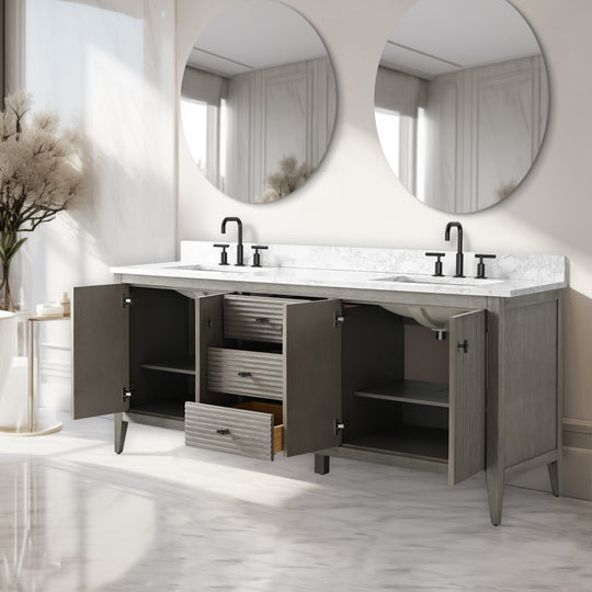 72" Double Sink Bathroom Vanity Cabinet with Engineered Marble Top