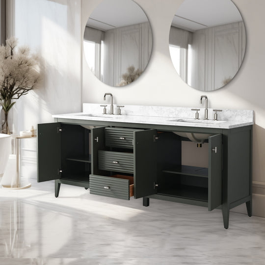72" Double Sink Bathroom Vanity Cabinet with Engineered Marble Top