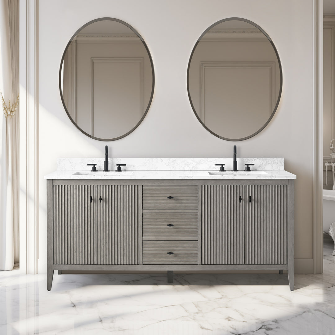 72" Double Sink Bathroom Vanity Cabinet with Engineered Marble Top