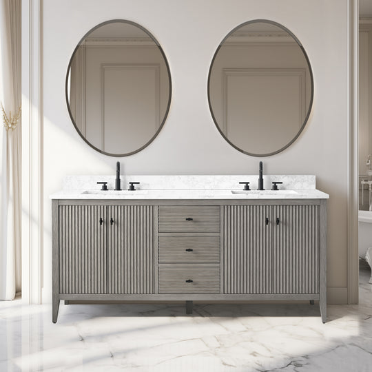 72" Double Sink Bathroom Vanity Cabinet with Engineered Marble Top