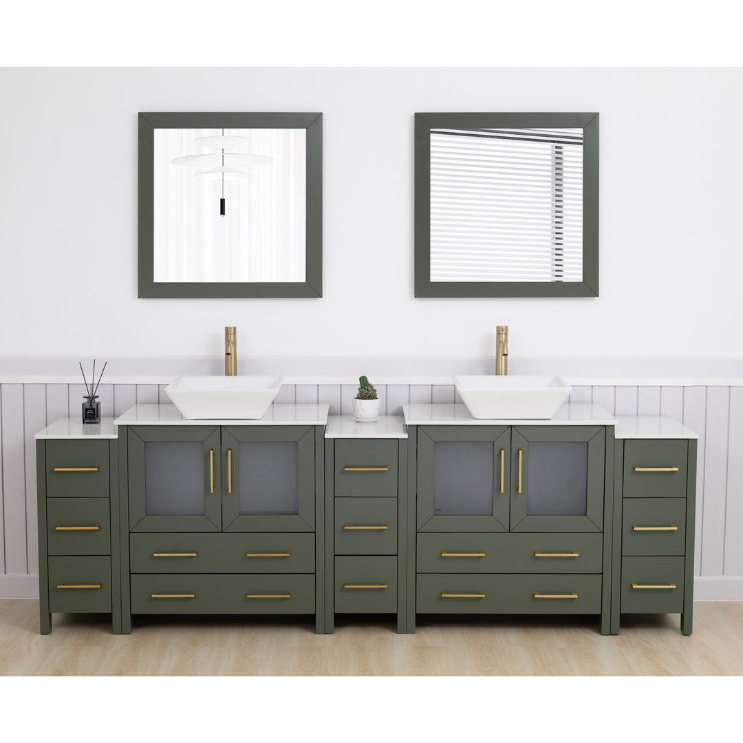 96-Inch Double Sink Bathroom Vanity Set with Engineered Marble Top and Free Mirror - 96 X 18.5 X 36 Inches