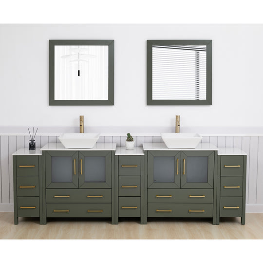 96-Inch Double Sink Bathroom Vanity Set with Engineered Marble Top and Free Mirror - 96 X 18.5 X 36 Inches