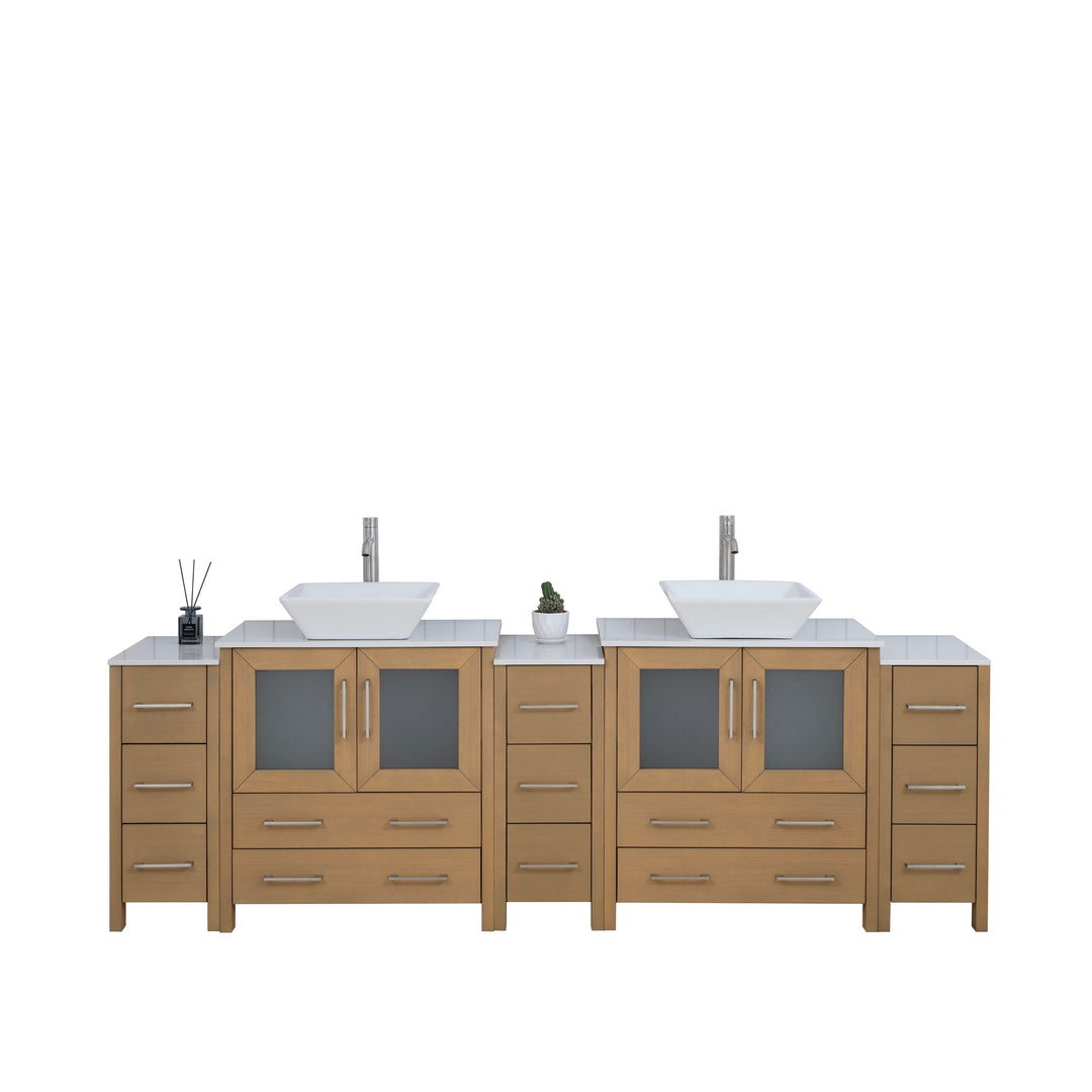 96-Inch Double Sink Bathroom Vanity Set with Engineered Marble Top and Free Mirror - 96 X 18.5 X 36 Inches