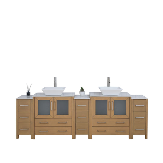 96-Inch Double Sink Bathroom Vanity Set with Engineered Marble Top and Free Mirror - 96 X 18.5 X 36 Inches