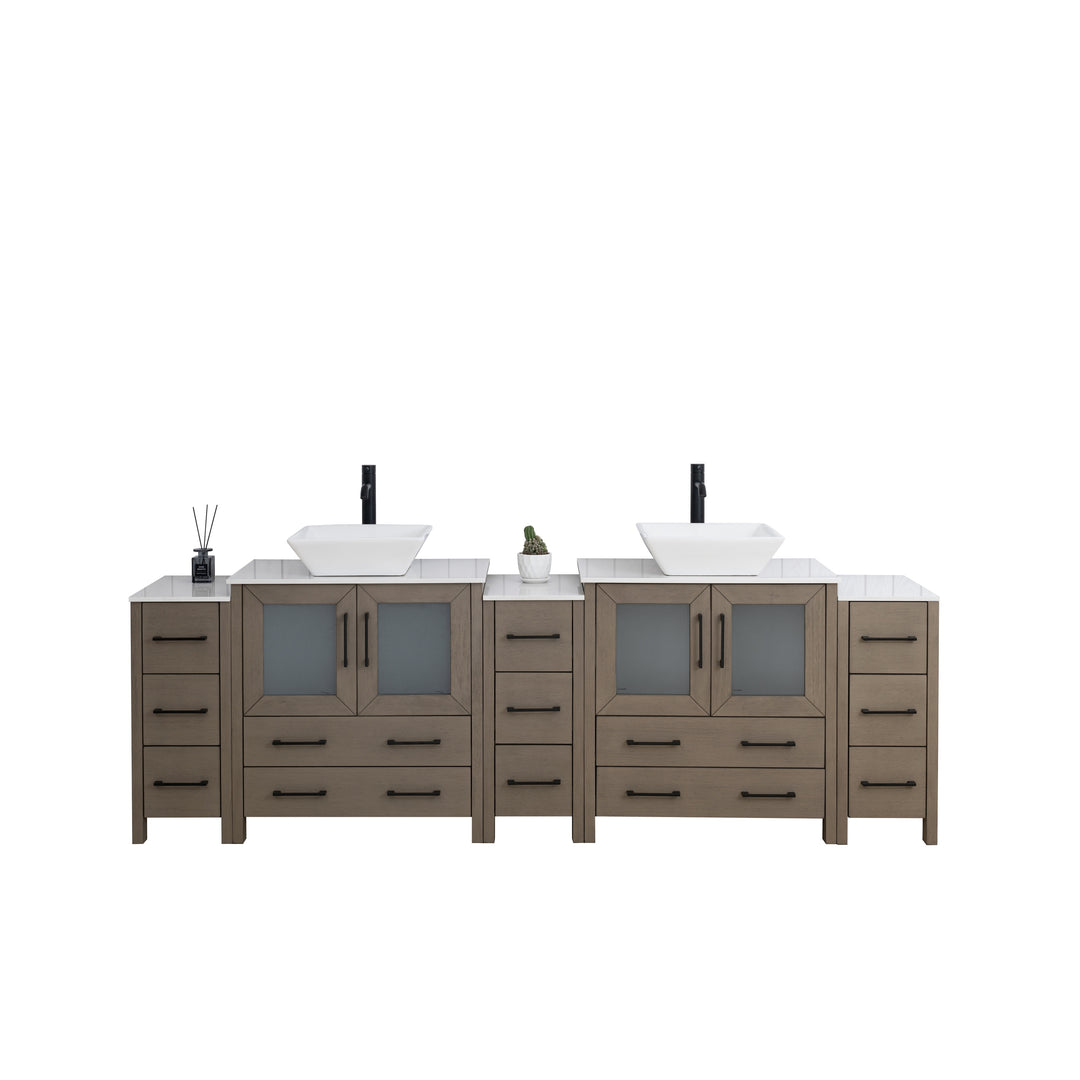 96-Inch Double Sink Bathroom Vanity Set with Engineered Marble Top and Free Mirror - 96 X 18.5 X 36 Inches