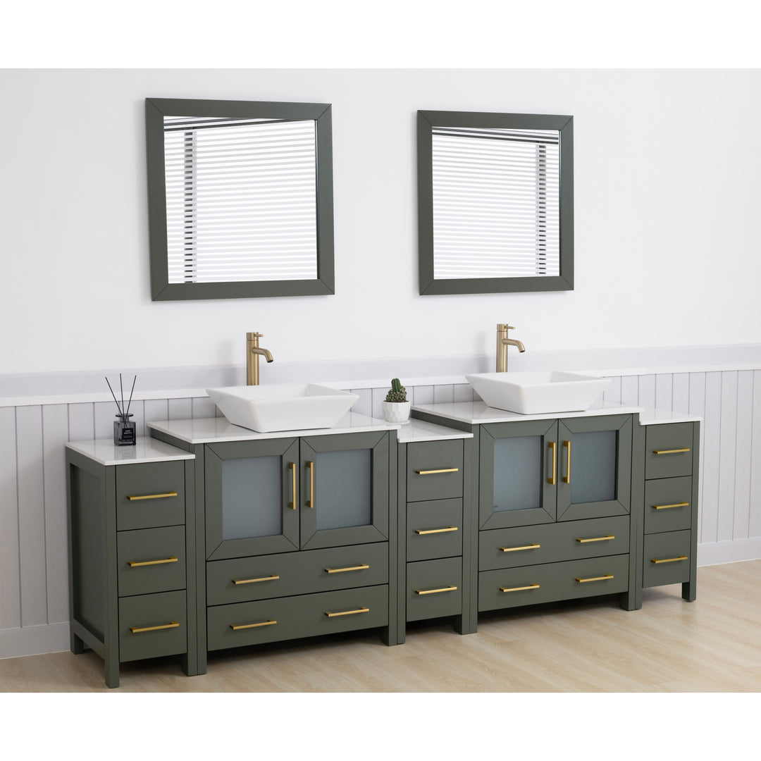 96-Inch Double Sink Bathroom Vanity Set with Engineered Marble Top and Free Mirror - 96 X 18.5 X 36 Inches