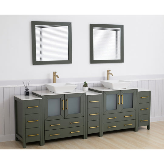96-Inch Double Sink Bathroom Vanity Set with Engineered Marble Top and Free Mirror - 96 X 18.5 X 36 Inches