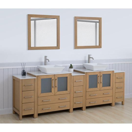 96-Inch Double Sink Bathroom Vanity Set with Engineered Marble Top and Free Mirror - 96 X 18.5 X 36 Inches