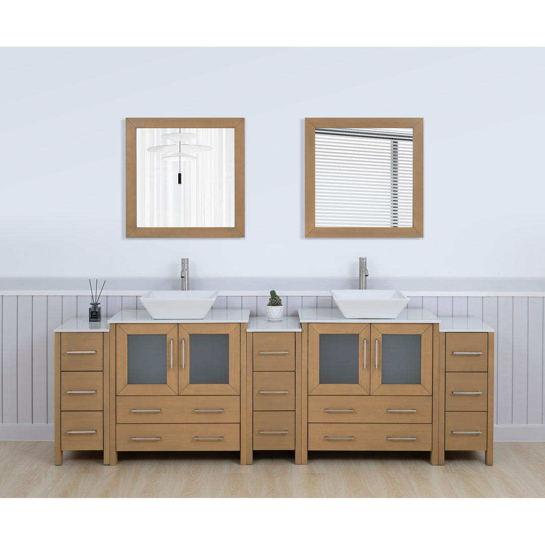 96-Inch Double Sink Bathroom Vanity Set with Engineered Marble Top and Free Mirror - 96 X 18.5 X 36 Inches