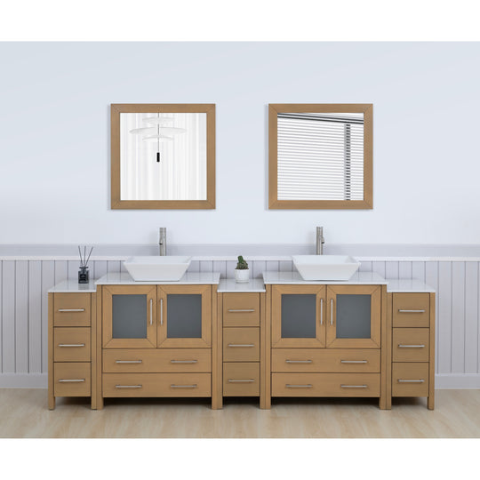 96-Inch Double Sink Bathroom Vanity Set with Engineered Marble Top and Free Mirror - 96 X 18.5 X 36 Inches