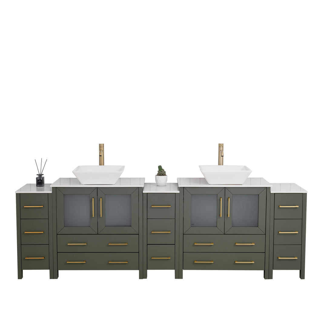 96-Inch Double Sink Bathroom Vanity Set with Engineered Marble Top and Free Mirror - 96 X 18.5 X 36 Inches