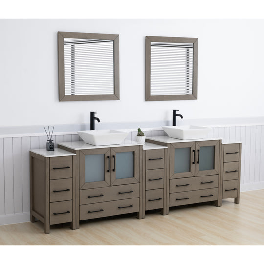 96-Inch Double Sink Bathroom Vanity Set with Engineered Marble Top and Free Mirror - 96 X 18.5 X 36 Inches