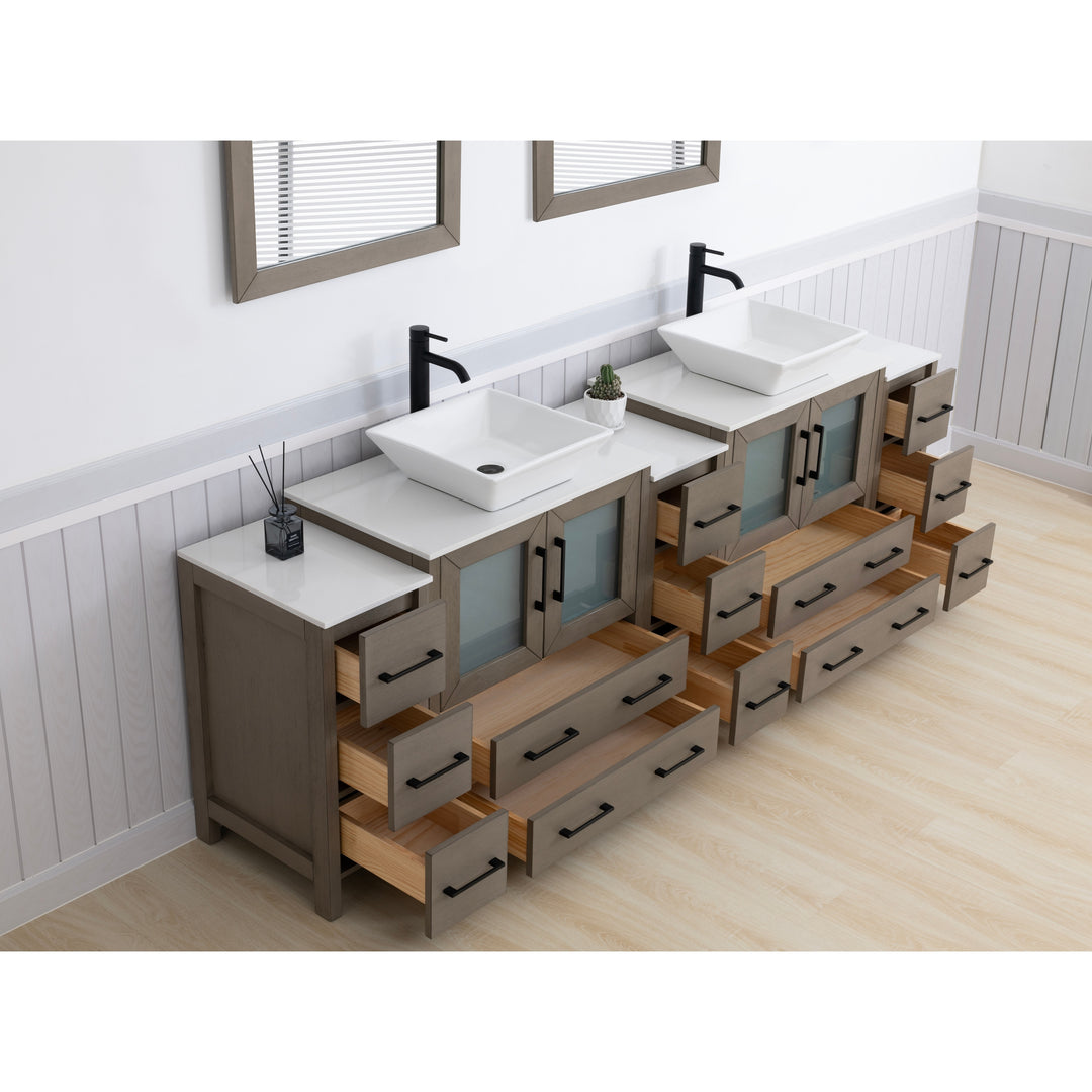 96-Inch Double Sink Bathroom Vanity Set with Engineered Marble Top and Free Mirror - 96 X 18.5 X 36 Inches