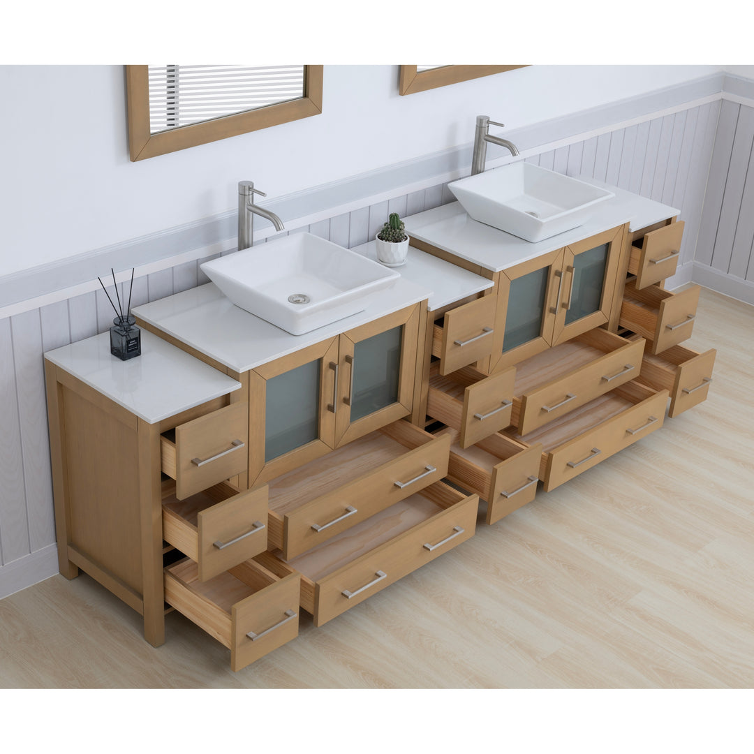 96-Inch Double Sink Bathroom Vanity Set with Engineered Marble Top and Free Mirror - 96 X 18.5 X 36 Inches