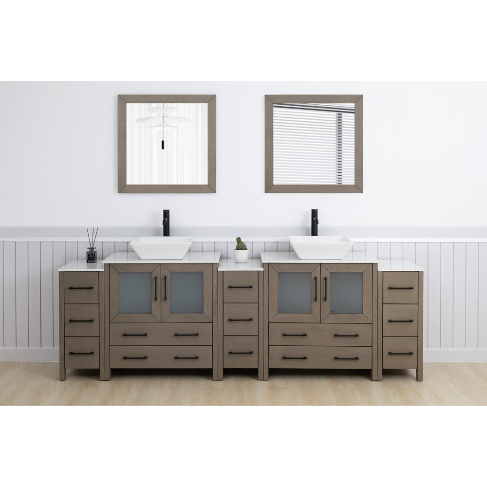 96-Inch Double Sink Bathroom Vanity Set with Engineered Marble Top and Free Mirror - 96 X 18.5 X 36 Inches