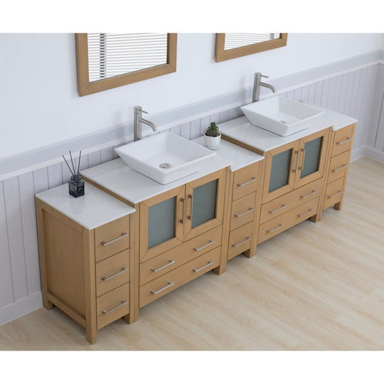 96-Inch Double Sink Bathroom Vanity Set with Engineered Marble Top and Free Mirror - 96 X 18.5 X 36 Inches