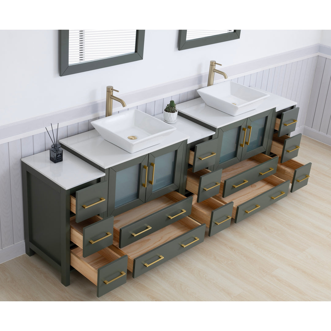 96-Inch Double Sink Bathroom Vanity Set with Engineered Marble Top and Free Mirror - 96 X 18.5 X 36 Inches
