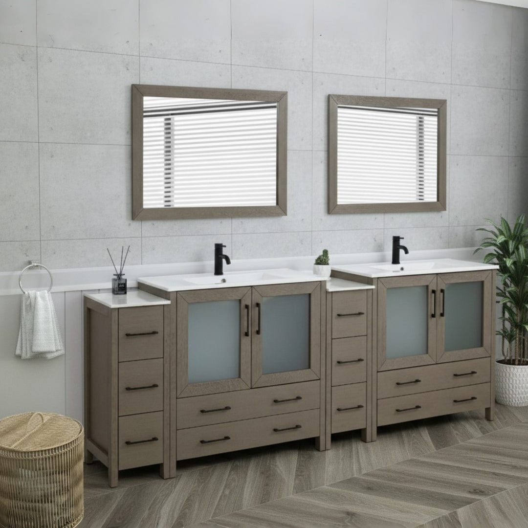 96" Double Sink Bathroom Vanity Set 10 Dove-Tailed Drawers, 3 Cabinets, 2 Shelves Soft-Closing Doors with Free Mirror