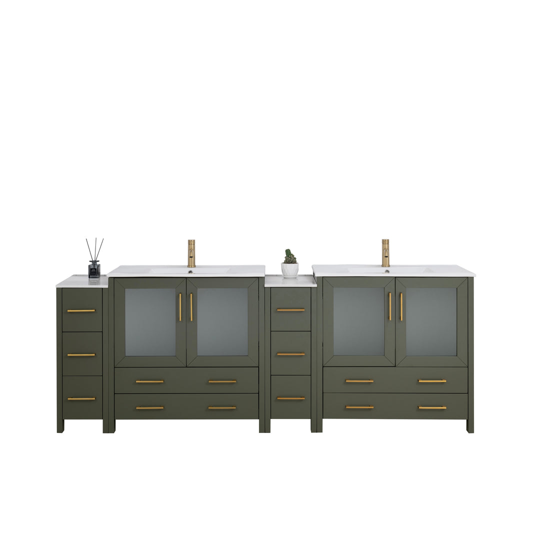 96" Double Sink Bathroom Vanity Set 10 Dove-Tailed Drawers, 3 Cabinets, 2 Shelves Soft-Closing Doors with Free Mirror