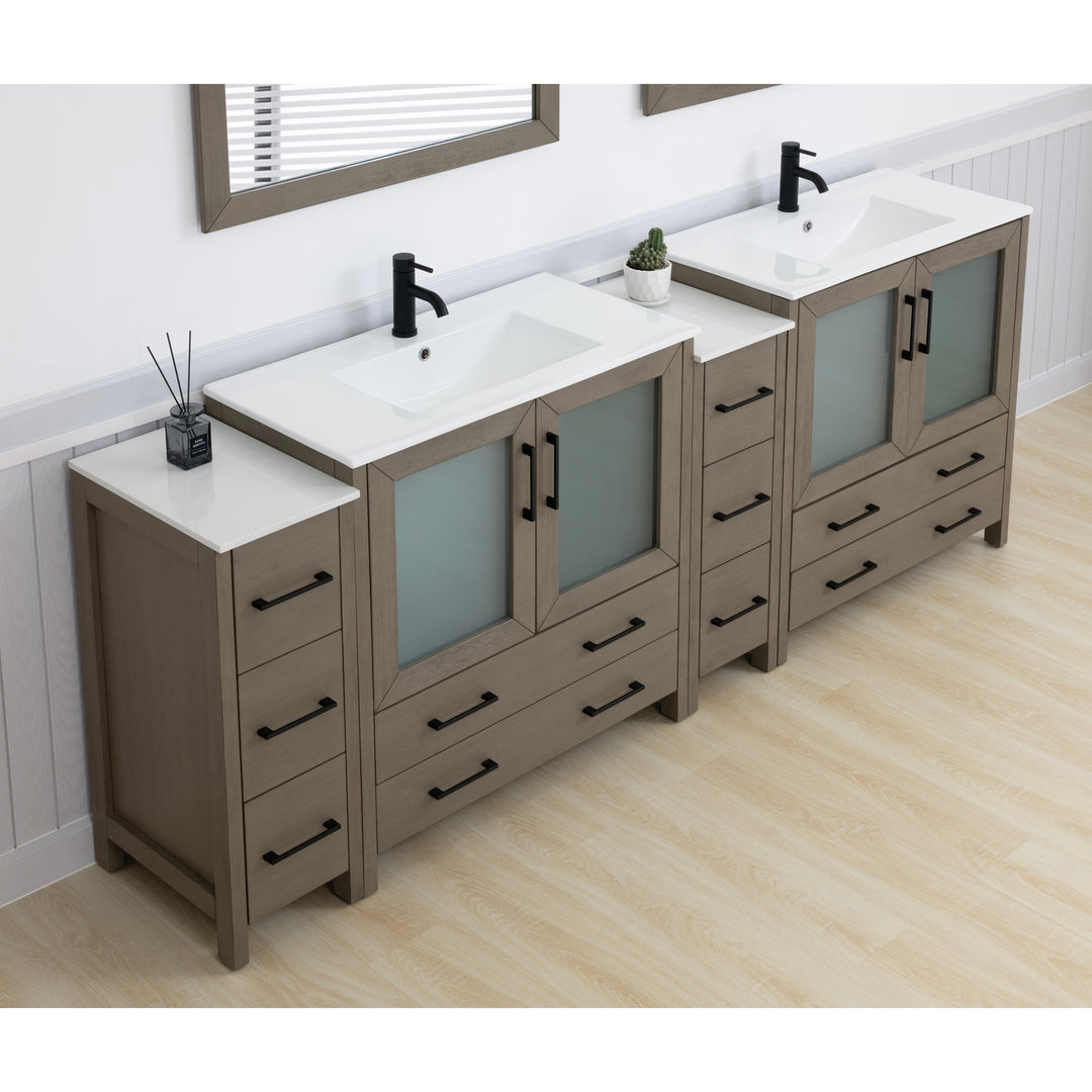 96" Double Sink Bathroom Vanity Set 10 Dove-Tailed Drawers, 3 Cabinets, 2 Shelves Soft-Closing Doors with Free Mirror