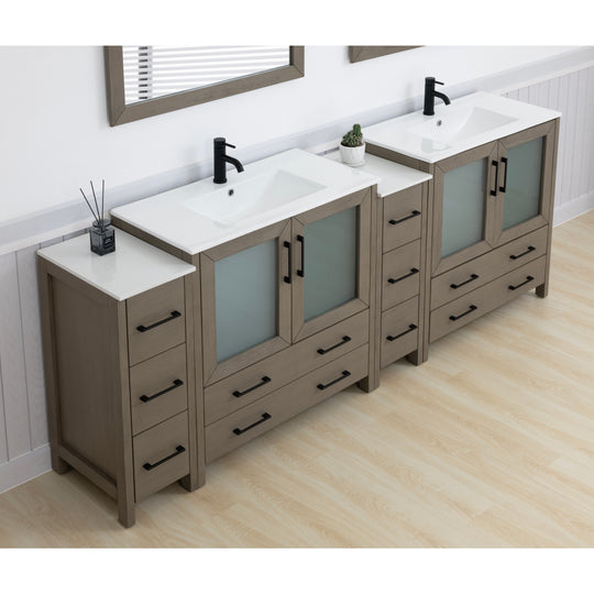 96" Double Sink Bathroom Vanity Set 10 Dove-Tailed Drawers, 3 Cabinets, 2 Shelves Soft-Closing Doors with Free Mirror