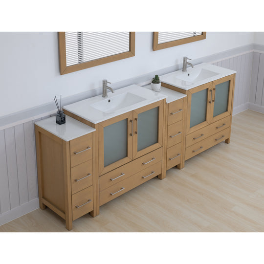 96" Double Sink Bathroom Vanity Set 10 Dove-Tailed Drawers, 3 Cabinets, 2 Shelves Soft-Closing Doors with Free Mirror