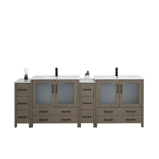 96" Double Sink Bathroom Vanity Set 10 Dove-Tailed Drawers, 3 Cabinets, 2 Shelves Soft-Closing Doors with Free Mirror