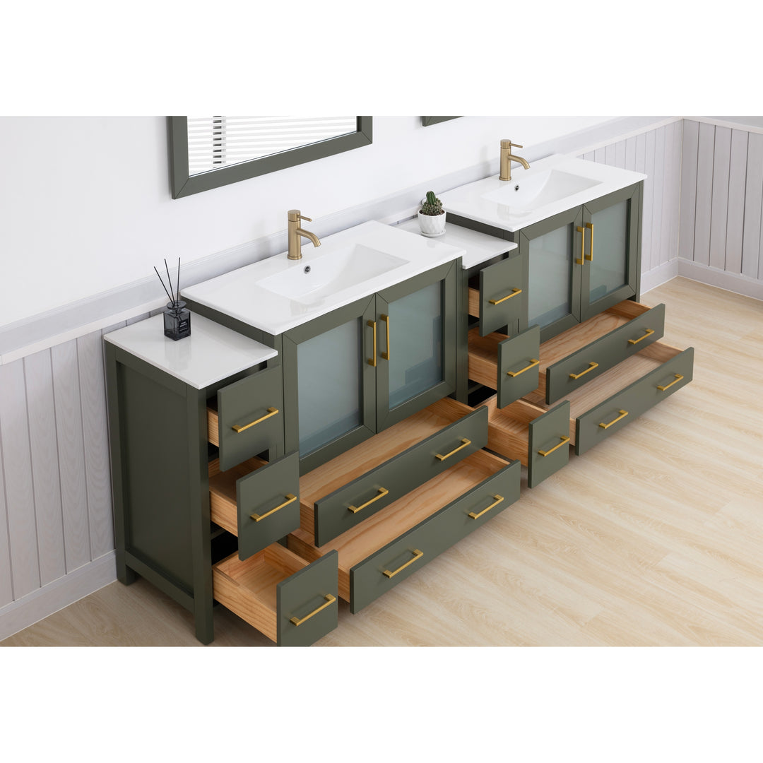 96" Double Sink Bathroom Vanity Set 10 Dove-Tailed Drawers, 3 Cabinets, 2 Shelves Soft-Closing Doors with Free Mirror
